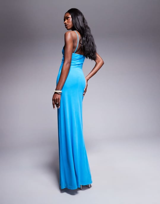 ASOS DESIGN mesh super scoop cami maxi dress in bright blue - Image 4