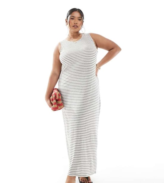Vero Moda Curve slubby maxi tank dress in mono stripe - Image 1