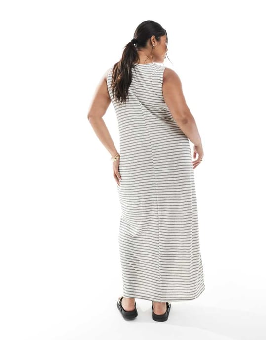 Vero Moda Curve slubby maxi tank dress in mono stripe - Image 2