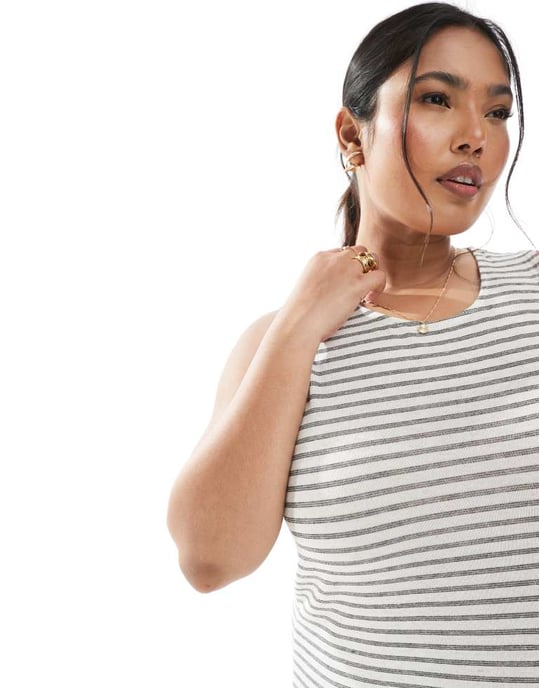Vero Moda Curve slubby maxi tank dress in mono stripe - Image 4