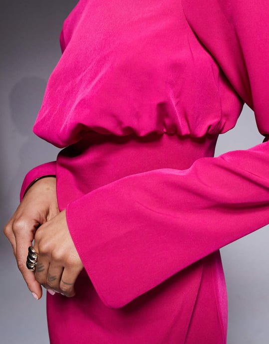 ASOS DESIGN Tall structured long sleeve maxi dress with ruched bust in pink - Image 4
