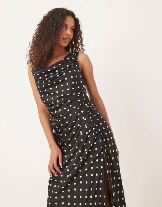 Abercrombie & Fitch cowl neck drape maxi dress in black dot - Image 2