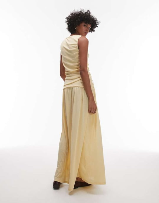 Topshop drop waist ruched maxi dress in buttermilk - Image 3