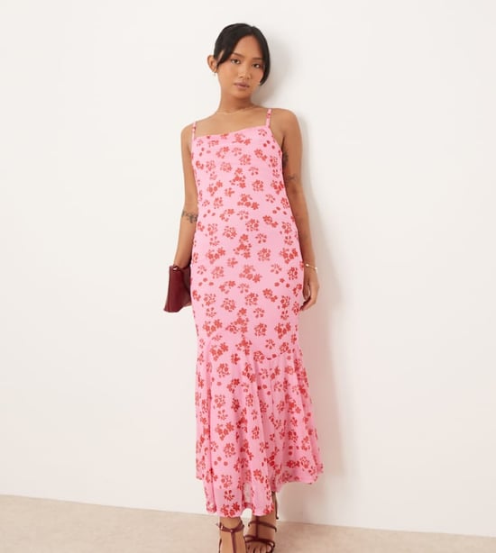 Vila Petite mesh square neck cami maxi dress in pink floral print - Image 1