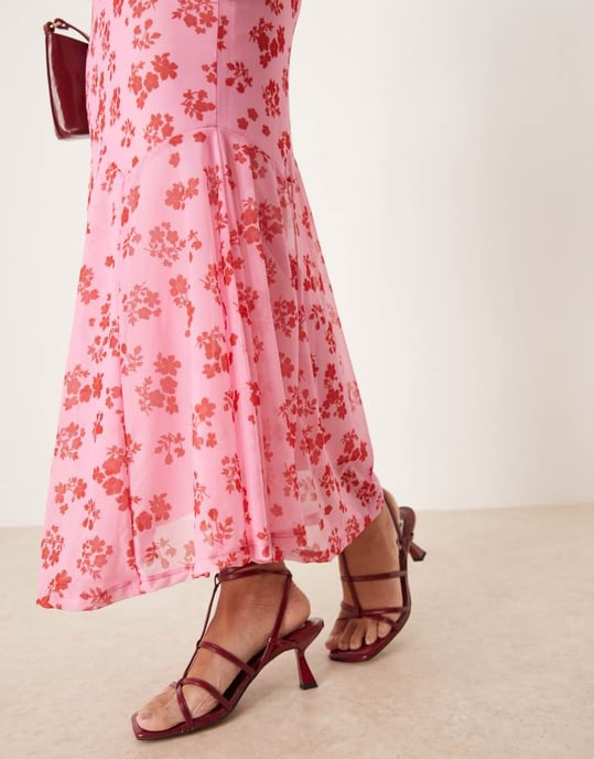 Vila Petite mesh square neck cami maxi dress in pink floral print - Image 3