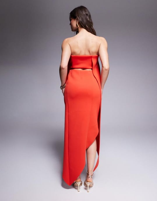 ASOS DESIGN minimal midi dress with wrap round body detailing in red - Image 2