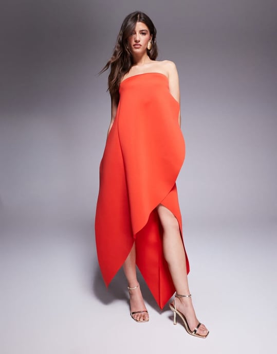 ASOS DESIGN minimal midi dress with wrap round body detailing in red - Image 4