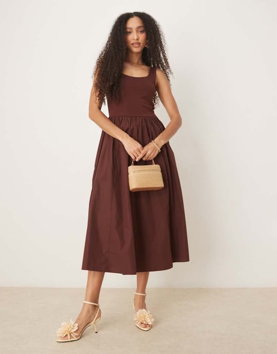 Nobody's Child Colorado square neck midi dress in brown - Image 2