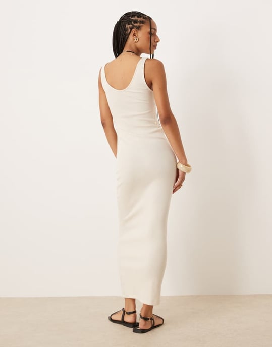 ASOS DESIGN sleeveless v-neck rib midaxi dress in stone - Image 4