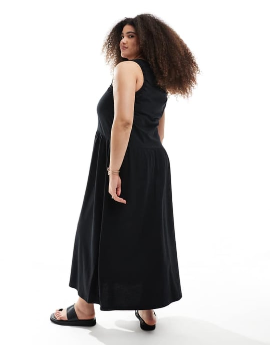 ASOS DESIGN Curve ruched scoop smock midi dress in black - Image 4