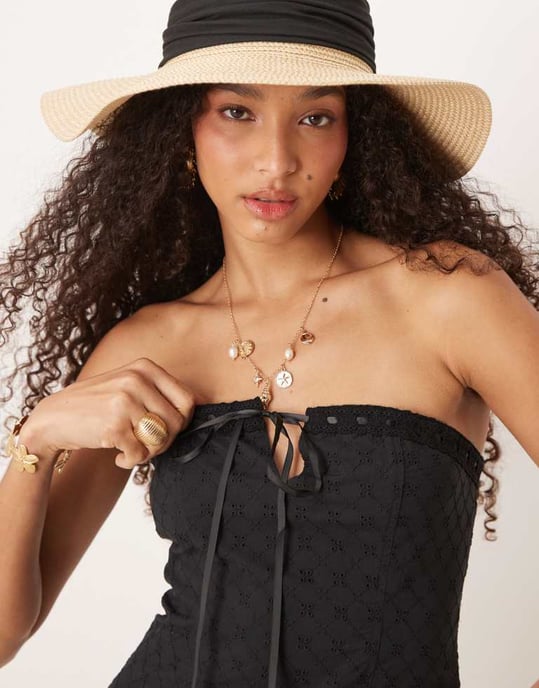 Cotton On ribbon broderie mini dress in black - Image 3