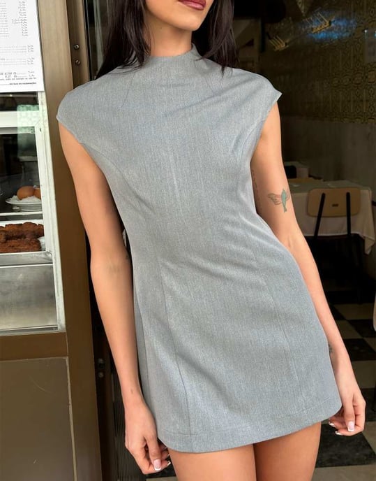 Labelrail x Barbara Ines fitted scuplted mini shift dress in grey - Image 3