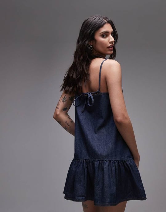 Topshop denim mini cami dress in raw look indigo - Image 3