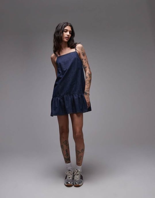Topshop denim mini cami dress in raw look indigo - Image 4