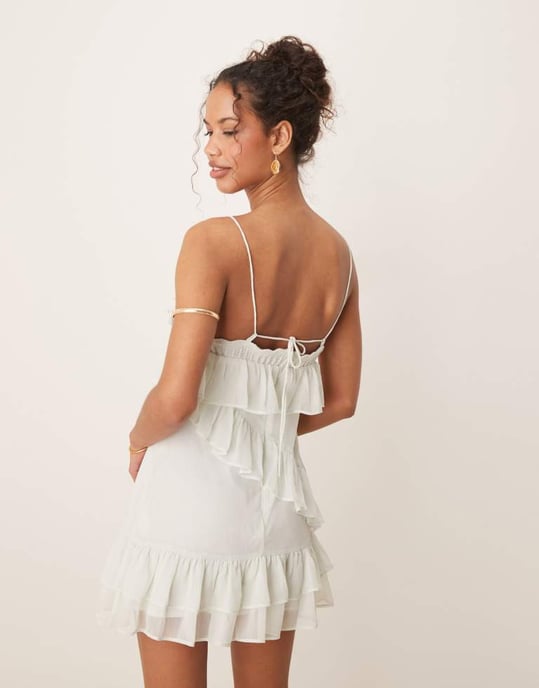 ASOS DESIGN crochet ruffle mini dress in sage green - Image 2