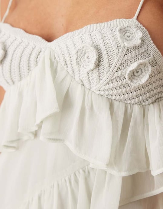 ASOS DESIGN crochet ruffle mini dress in sage green - Image 3