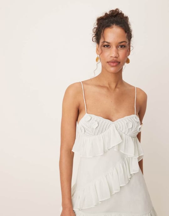 ASOS DESIGN crochet ruffle mini dress in sage green - Image 4