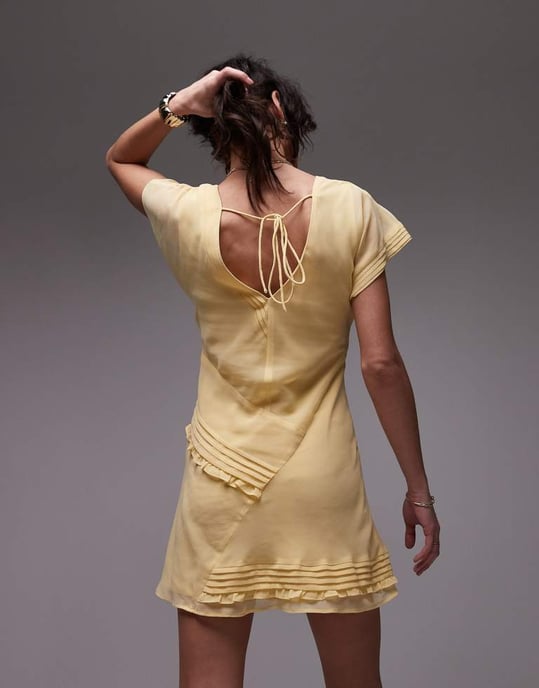 Topshop pintucked insert mini tea dress in buttermilk - Image 4