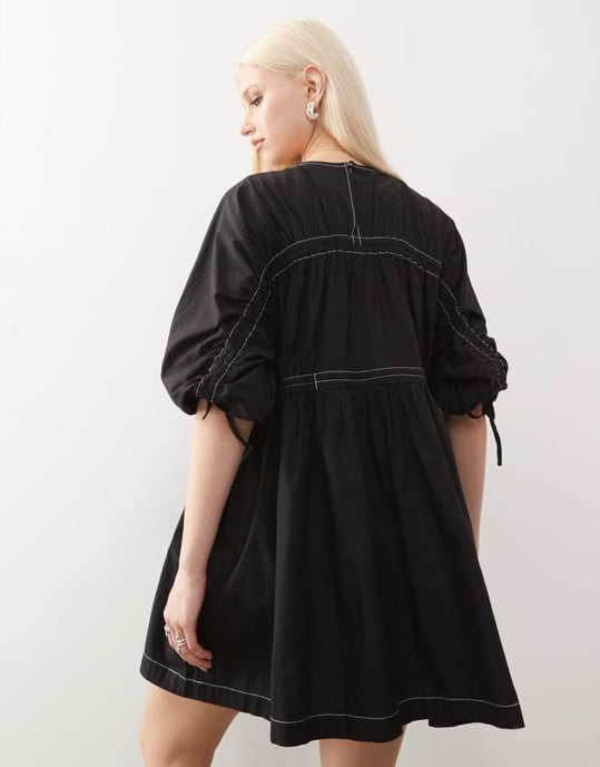 COLLUSION smock mini summer dress in black - Image 4