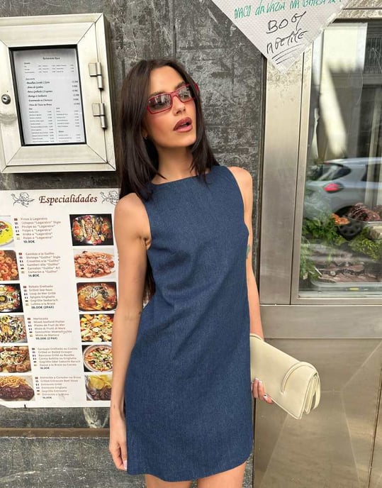 Labelrail x Barbara Ines back detail denim mini shift dress in indIgo blue - Image 2