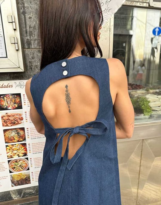 Labelrail x Barbara Ines back detail denim mini shift dress in indIgo blue - Image 4