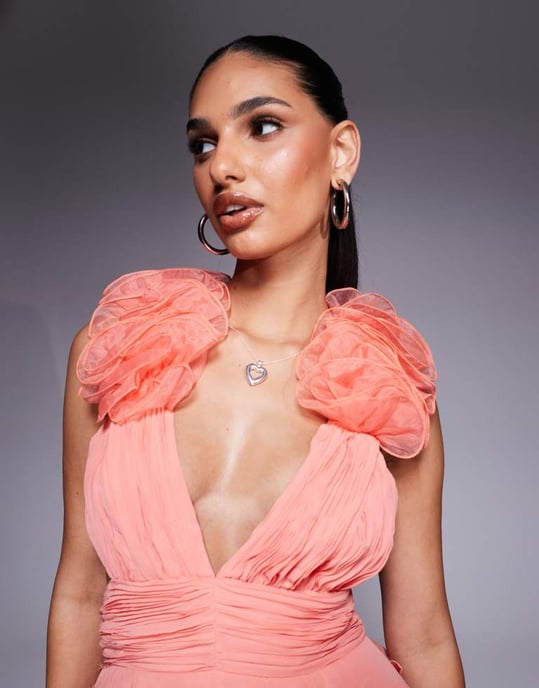 ASOS LUXE Organza ruffle skater mini dress in pink - Image 3