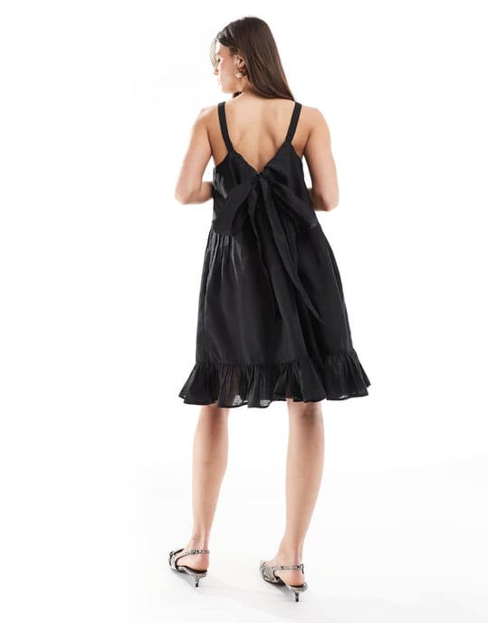 French Connection Hollan mini dress with bow back in black - Image 4