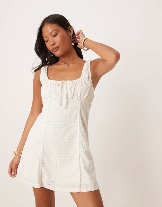Vila Petite broderie milkmaid style mini dress in white - Image 2
