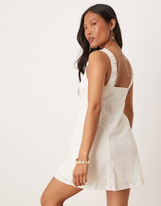 Vila Petite broderie milkmaid style mini dress in white - Image 4