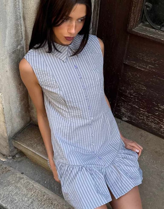Labelrail x Barbara Ines fitted ripstop button through mini dress in grey - Image 4
