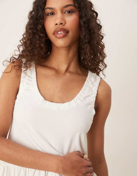 ASOS DESIGN ruched scoop smock mini dress in off white - Image 4