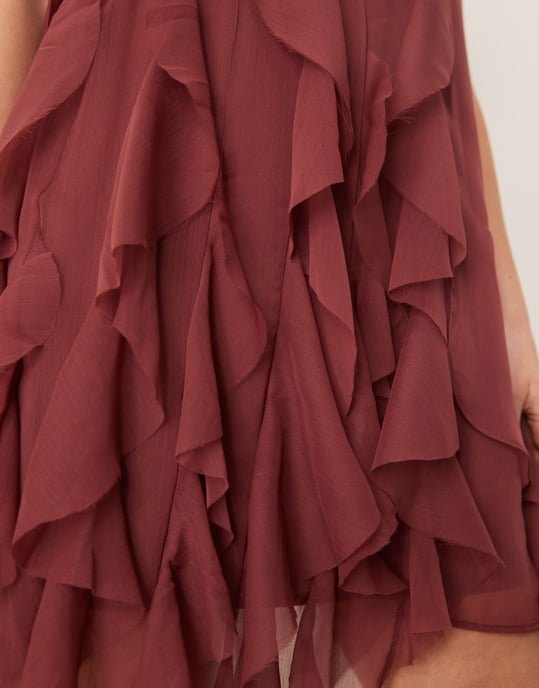 ASOS DESIGN tie strap ruffle mini dress in chocolate brown - Image 3