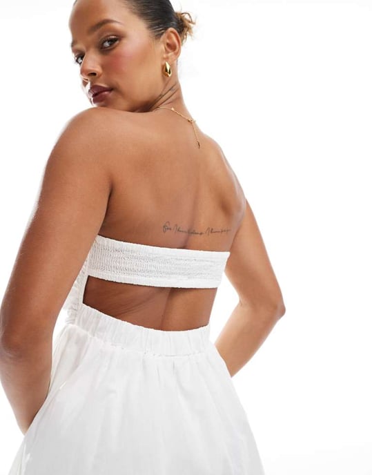 ONLY bubble hem bandeau mini dress in white - Image 3