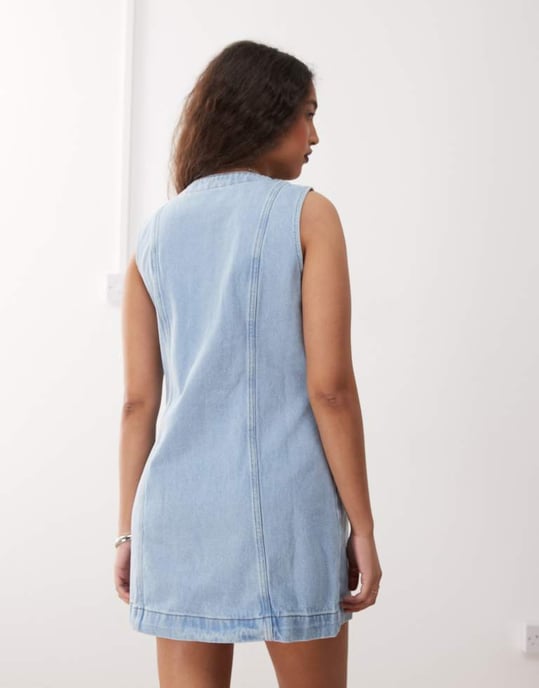Noisy May denim waistcoat mini dress in light blue wash - Image 3
