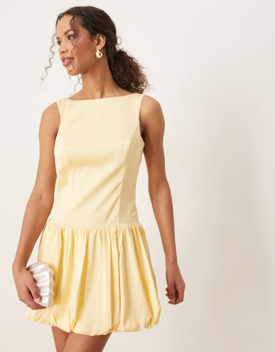 Abercrombie & Fitch high neck sleeveless bubble skirt open back mini dress in yellow - Image 1
