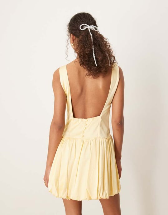 Abercrombie & Fitch high neck sleeveless bubble skirt open back mini dress in yellow - Image 3