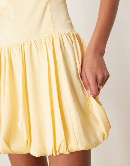 Abercrombie & Fitch high neck sleeveless bubble skirt open back mini dress in yellow - Image 4