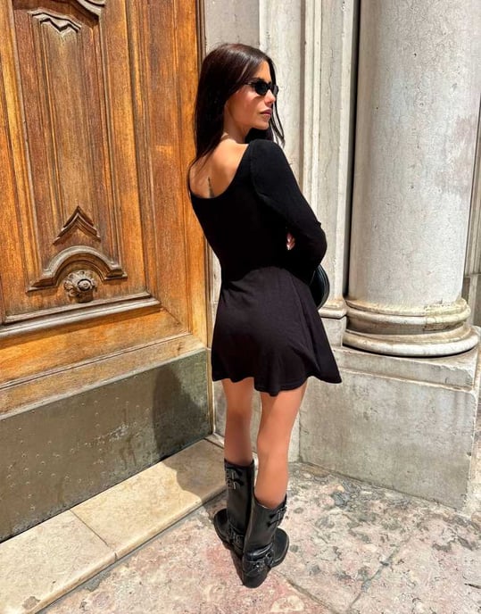 Labelrail x Barbara Ines relaxed knit fluted sleeve mini dress in black - Image 2