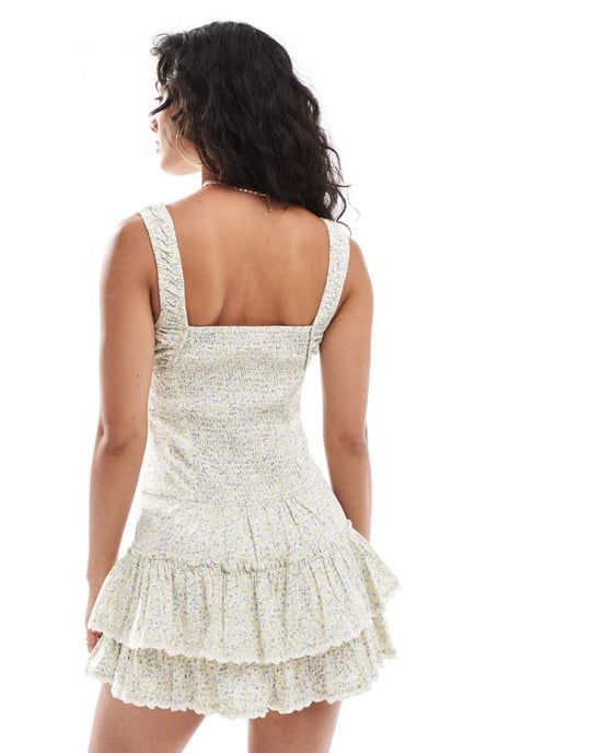 Cotton On Riley corset mini dress in floral lemon - Image 4