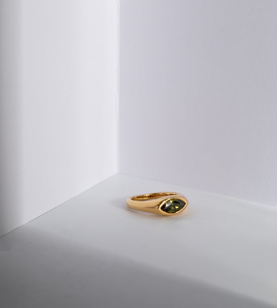 Gold Plated PVD Waterproof Stainless Steel Marquise Green Crystal Rubover Ring - Image 5