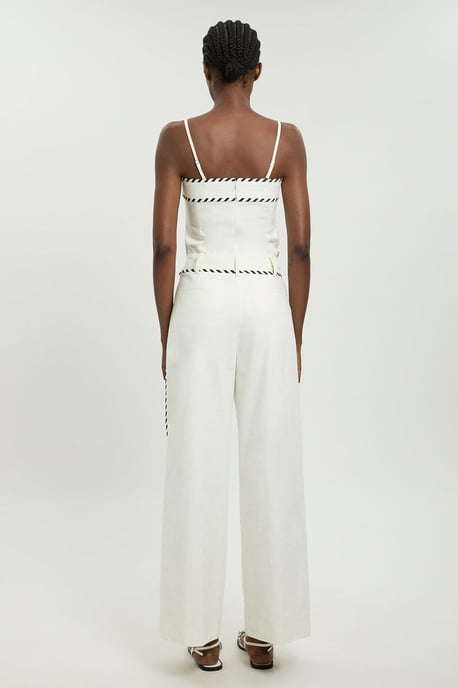 Tailored Linen Blend Contrast Stitch Straight Leg Trouser - Image 4