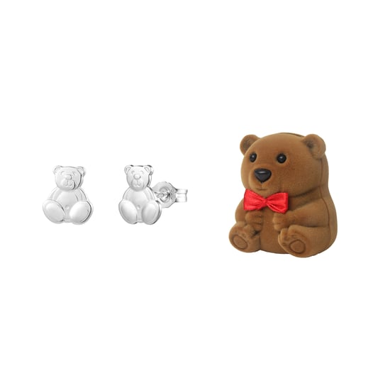 Sterling Silver Stud Teddy Bear Earrings With Teddy Bear Novelty Box - Image 2