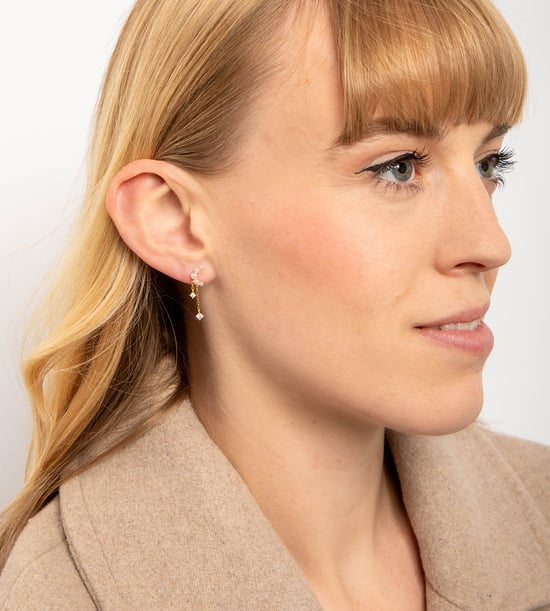 Gold Plated Celestial Pearl CZ Dropper Earrings - Image 2
