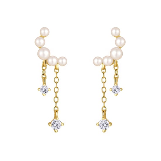 Gold Plated Celestial Pearl CZ Dropper Earrings - Image 3