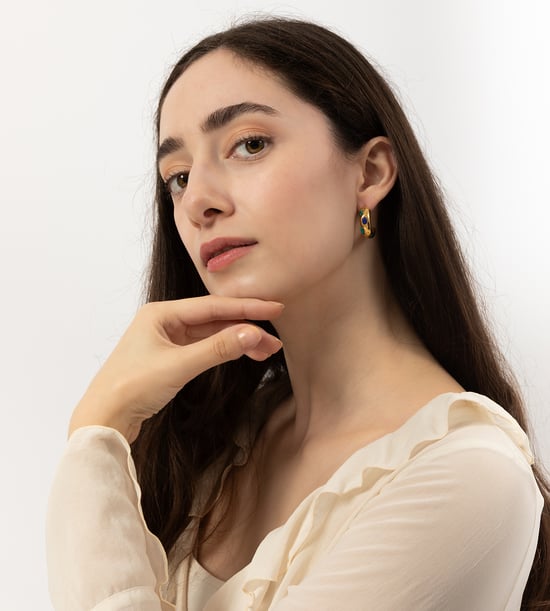 Gold Plated Stainless Steel Studded Malachite And Turquoise Stud Hoop - Image 3