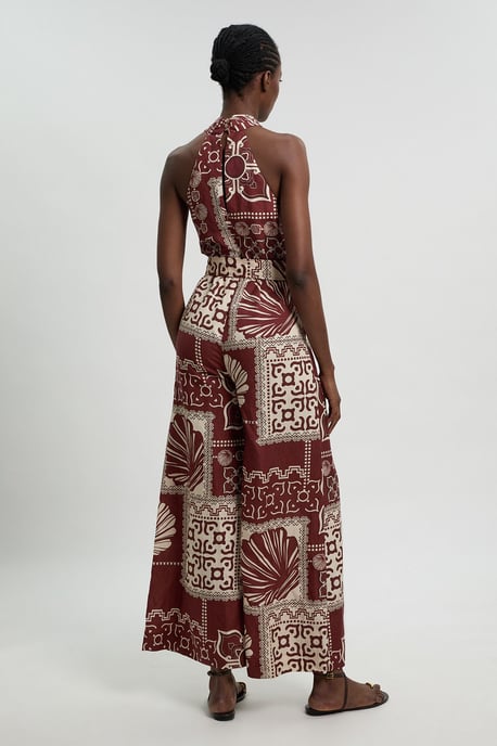 Linen viscose tile print belted woven jumpsuit - Image 3