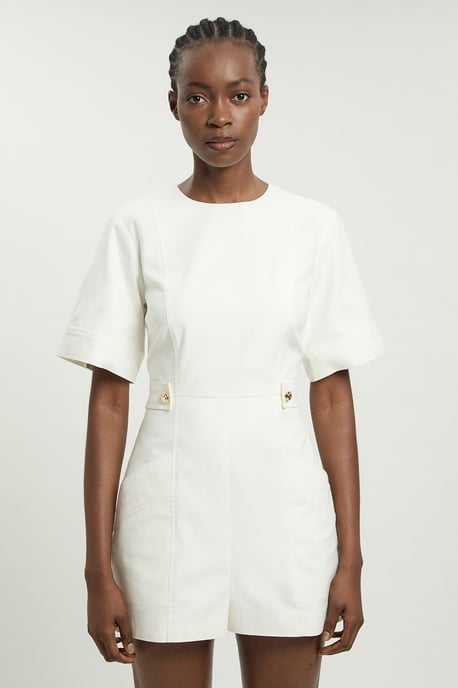 Tailored Linen Gold Button Detail Playsuit - Image 3