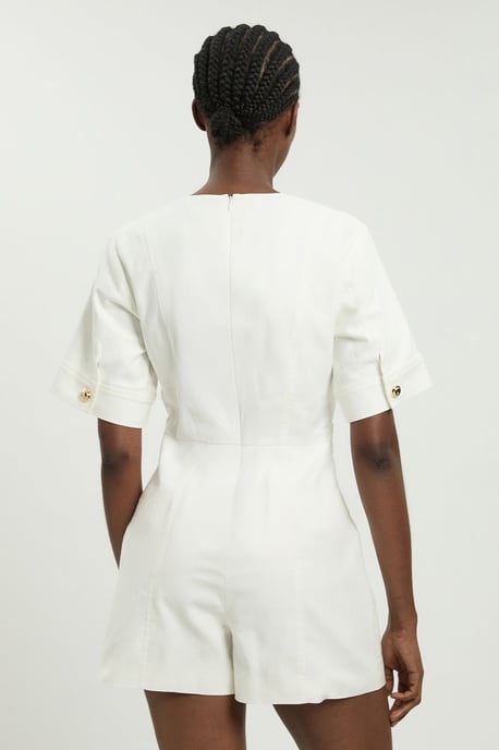 Tailored Linen Gold Button Detail Playsuit - Image 4