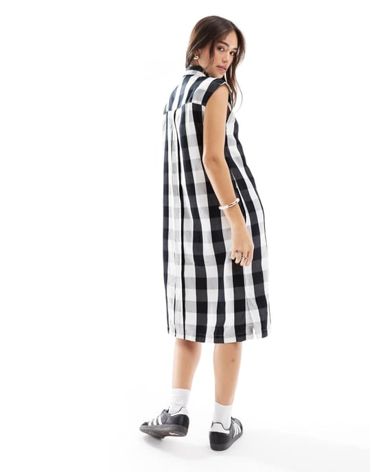 Fred Perry monochrome check shirt dress in white - Image 4