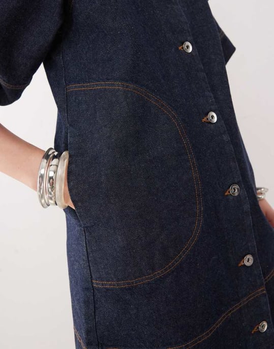 COLLUSION denim shirt dress with puff sleeves in rinse wash - Image 2